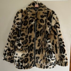 Express Oversized Faux Fur Leopard Coat - XS/S